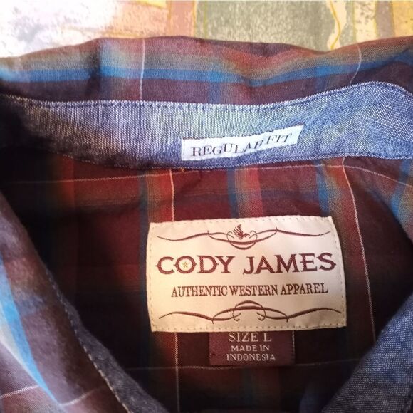 Cody James Men's Regular Fit Plaid Western Pearl Snap Long Sleeve Shirt Size L. - Picture 3 of 9